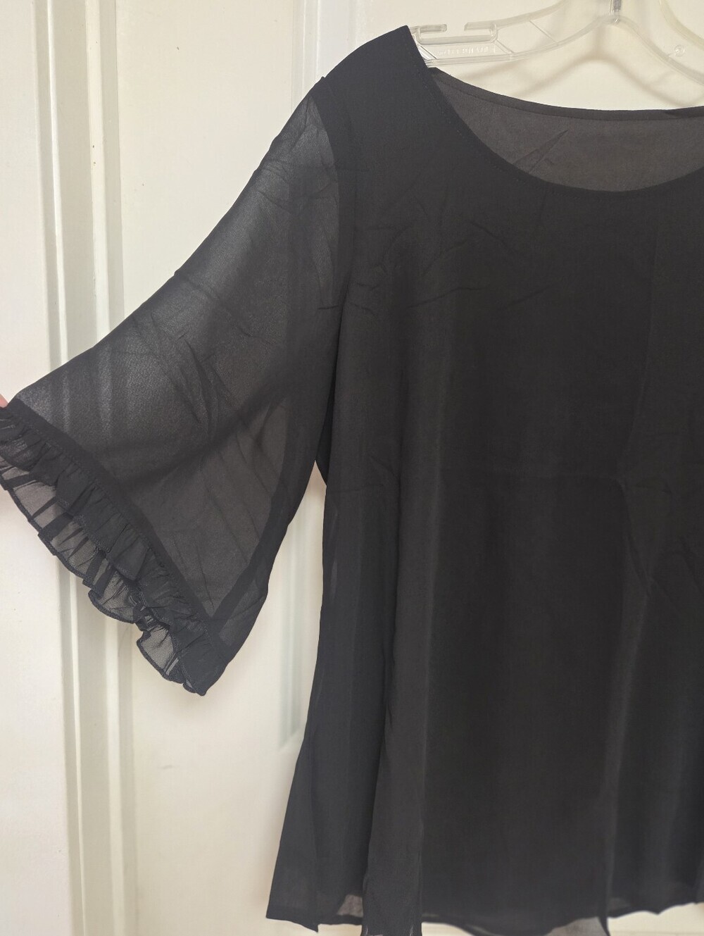 Women's Black Double Layer Ruffle 3/4 Sleeve Top Size Medium - Picture 3 of 3
